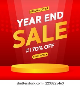 Year End Sale with podium. Special offer Mega sale. Banner background vector illustration