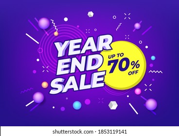 Year end sale poster or flyer design. End of year sale on colorful background.