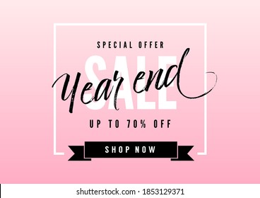 Year end sale poster or flyer design. End of year sale on pink background.