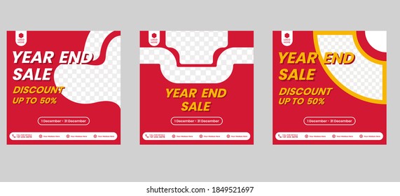 Year end sale social media template. Set social media template design for year end sale. End year Clearance sale design for product frame or cover. Social media banner year end sale set editable.