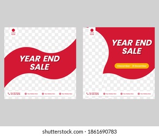 Year end sale social media template. Set social media template design for year end sale. End year Clearance sale design for product frame or cover. Social media banner year end sale set editable.