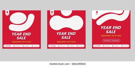 Year end sale social media template. Set social media template design for year end sale. End year Clearance sale design for product frame or cover. Social media banner year end sale set editable.