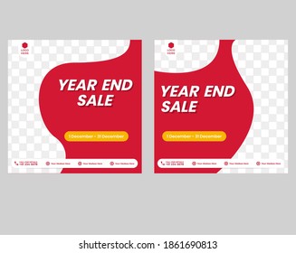 Year end sale social media template. Set social media template design for year end sale. End year Clearance sale design for product frame or cover. Social media banner year end sale set editable.
