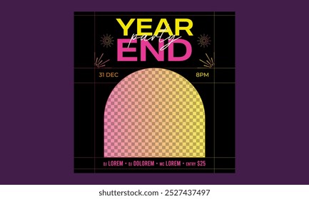 Fin de año Socials Media .Ilustración vectorial Plantilla de diseño con estilo para folleto de compras, descuento, cupón.