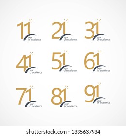 Year of Excellence Set 11 21 31 41 51 61 71 81 91 Vector Template Design Illustration