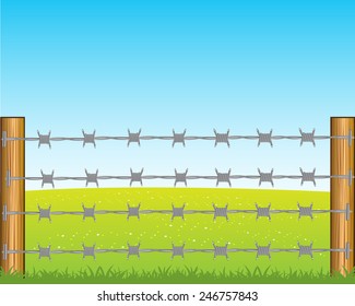 The Year field and poles with barbed wire.Vector illustration