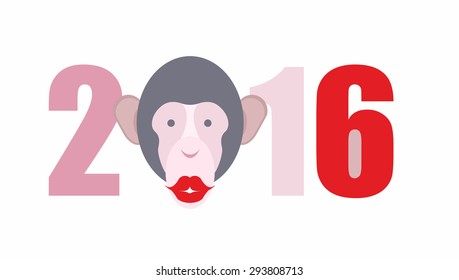 Year of fire monkey. New date 2016. Pet kiss. Vector illustration 