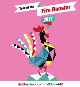 Year of the Fire rooster 2017. Origami style China New Year banner with Fire rooster icon. Vector illustration. 