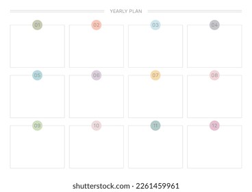 A year goal plan template with a simple and minimal style. Note, scheduler, diary, calendar planner document template illustration.