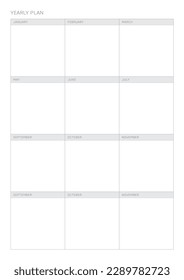 Una plantilla de plan de objetivos anual con un estilo sencillo y mínimo. Ilustración de la plantilla de documento de planificador de calendarios, agenda, agenda, agenda, plan de calendario.