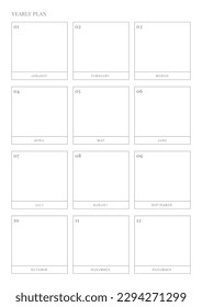 Una plantilla de plan de objetivos anual con un estilo sencillo y mínimo. Ilustración de la plantilla de documento de planificador de calendarios, agenda, agenda, agenda, plan de calendario.