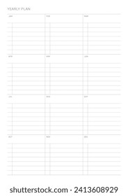 A year goal plan template with a simple and minimal style. Note, scheduler, diary, calendar planner document template illustration.