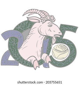 Year of Goat, 2015 Abstract, with twisted lines, portrait in profile horned animal.