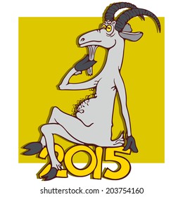 Year of Goat, 2015 Animal with horns interacts with calendar numbers. Caricature illustration