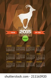 Ano do Bode 2015 calendário. Modelo de design de vetor. Os elementos são dispostos em camadas separadamente.