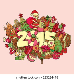 Year of the goat hand lettering and doodles elements background. Vector illustration
