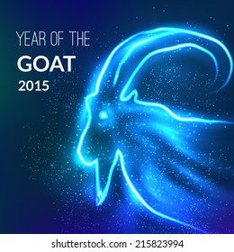 Year of goat. Vector illustration. New Year 2015. Shining and glowing blue background.