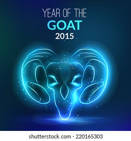 Year of goat. Vector illustration. New Year 2015. Shining and glowing blue background. 