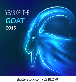 Year of goat. Vector illustration. New Year 2015. Shining and glowing blue background. 
