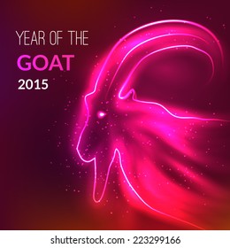 Year of goat. Vector illustration. New Year 2015. Shining and glowing pink background. 