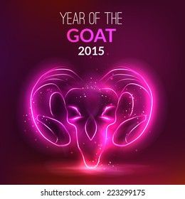 Year of goat. Vector illustration. New Year 2015. Shining and glowing pink background. 