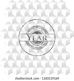 Year grey emblem with geometric cube white background