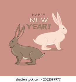 The year of the hare. Happy New Year! For printing on fabric, paper.