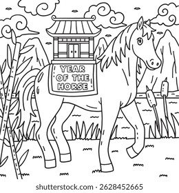 Year of the Horse 2026 Chinese Shrine Coloring 