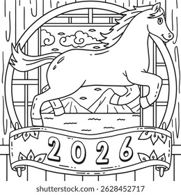 Year of the Horse 2026 Coloring Page for Kids