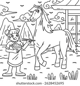 Year of the Horse 2026 Girl and Horse Coloring 