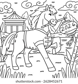 Year of the Horse 2026 and Lantern Coloring Page 