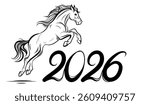 Year of the Horse 2026 with Leaping Horse Line Art vector illustration.Stylized line art galloping Horse for New Year greeting cards, calendars, posters,prints, graphic design.Vector illustration