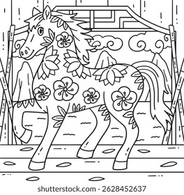 Year of the Horse 2026 with Patterns Coloring Page