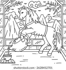 Year of the Horse 2026 Pouring Tea Coloring Page 