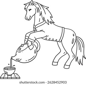 Year of the Horse 2026 Pouring Tea Isolated 