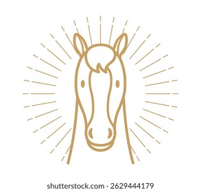 The Year Of The Horse Chinese Zodiac Symbol With A Horse In Full Face And Halo Isolated On A White Background. Vector Illustration.