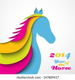 Year of the horse. Christmas and New Year card. Vector illustration for your holiday design. Abstract image of horse which has been cut out from paper. Applique background. 2014