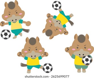[Year of the Horse] Energetic Horse Character Playing Soccer – Ideal for New Year Cards, Sports and Kids Content