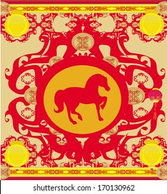 Year of Horse - Happy Chinese New Year Vector Card Design 