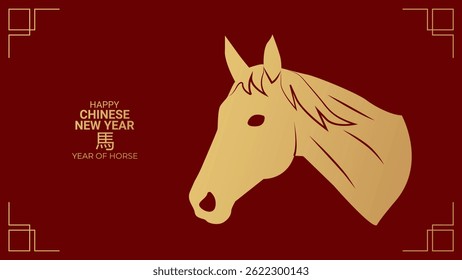 Year horse Happy chinese new year 2026...Silhouette gold horse on red background Banner. Vector...