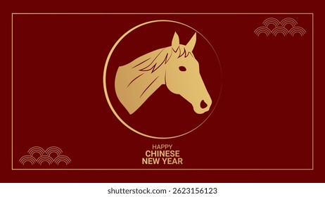 Year horse Happy chinese new year 2026...Silhouette gold horse on red background Banner. Vector...