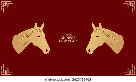 Year horse Happy chinese new year 2026...Silhouette gold horse on red background Banner. Vector...