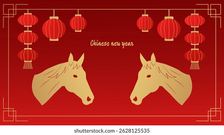 Year horse Happy chinese new year 2026...Silhouette gold horse on red background. Chinese Flashlight. Banner. Vector.