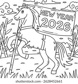 Year of the Horse with New Year 2026 Flag Coloring