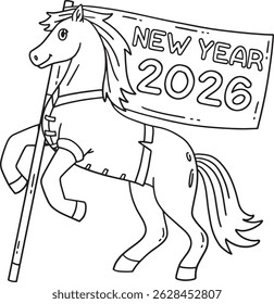 Year of the Horse with New Year 2026 Flag Isolated