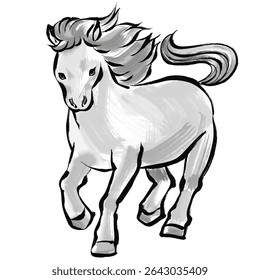 Ano do Cavalo, Material Gráfico de Ano Novo, Ilustração de Cavalo em estilo de Lava-tinta para Cartões de Ano Novo
