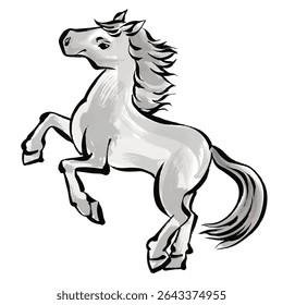 Ano do Cavalo, Material Gráfico de Ano Novo, Ilustração de Cavalo em estilo de Lava-tinta para Cartões de Ano Novo
