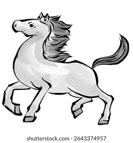 Year of the Horse, New Year Graphic Material, Ink Wash-style Horse Illustration for New Year’s Cards
