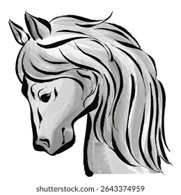 Year of the Horse, New Year Graphic Material, Ink Wash-style Horse Illustration for New Year’s Cards
