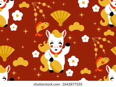 Ano do Cavalo. Padrão perfeito com cavalo. Ano novo chinês 2026